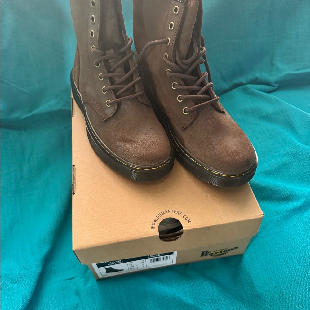 Dr. Martens Brown Leather Moto Boots with Rugged Sole